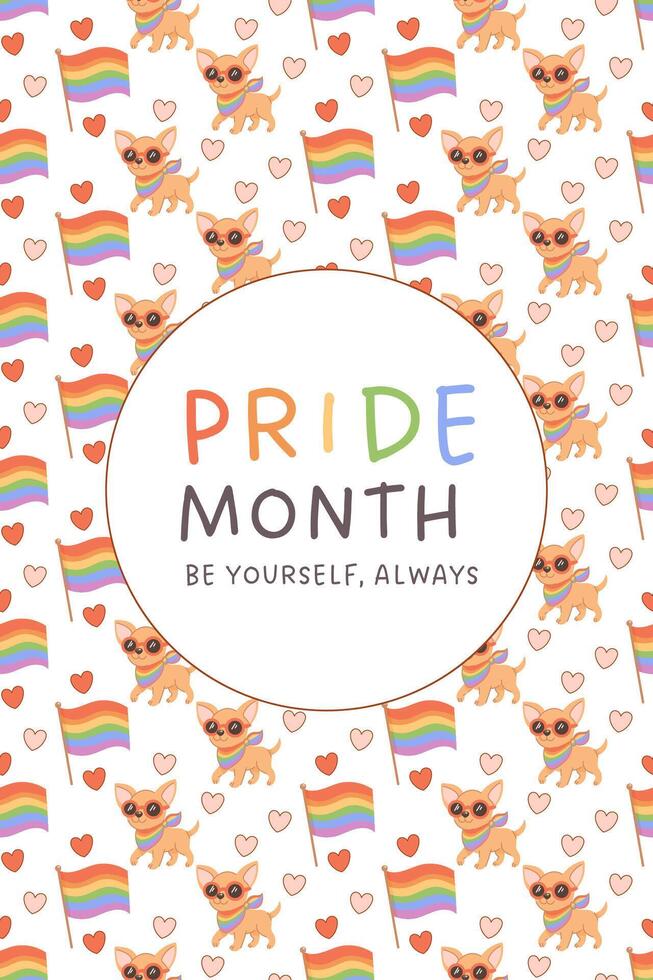 Cute LGBT pride month greeting card with rainbow love vibes vector