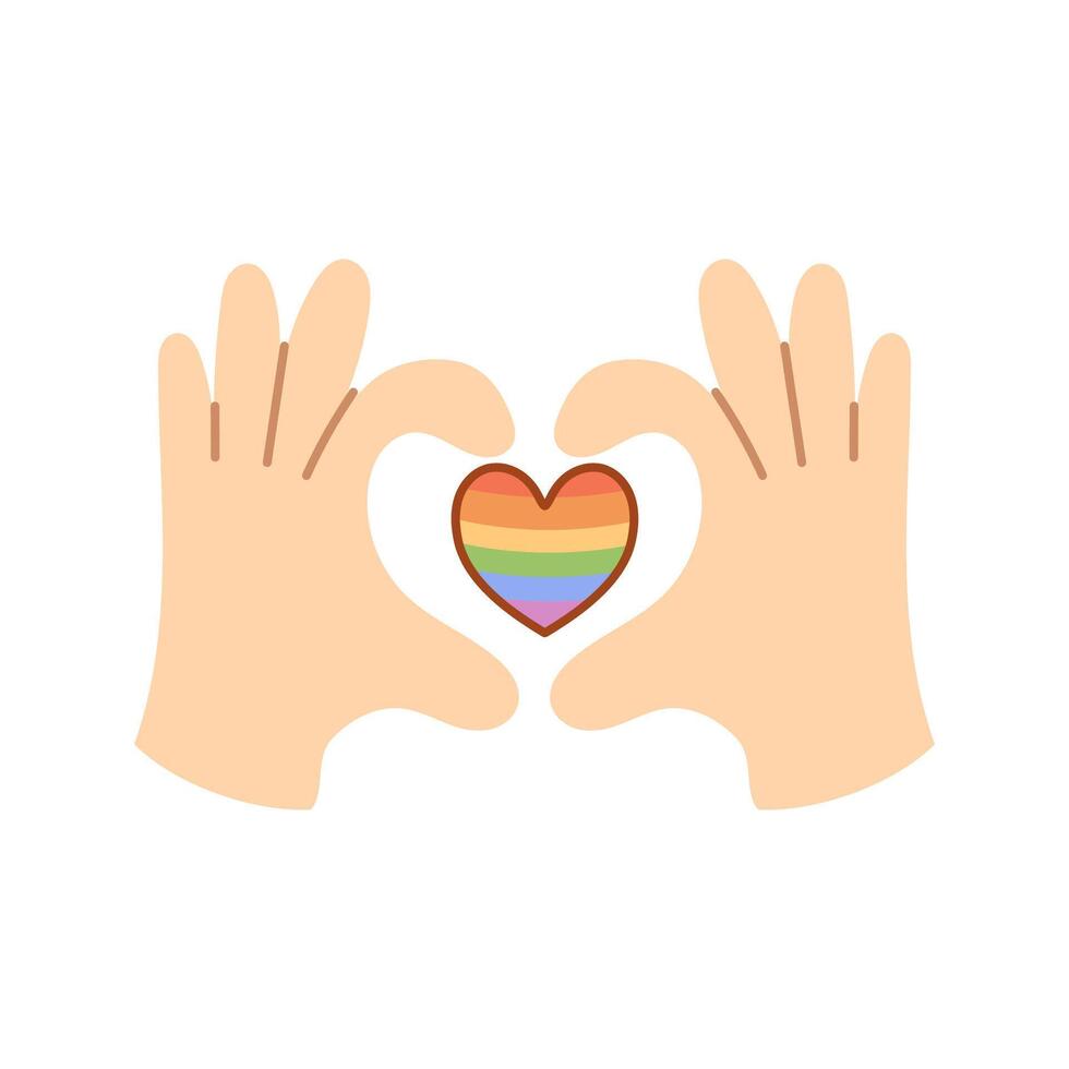 LGBT pride hands forming heart with rainbow flag inside symbol vector