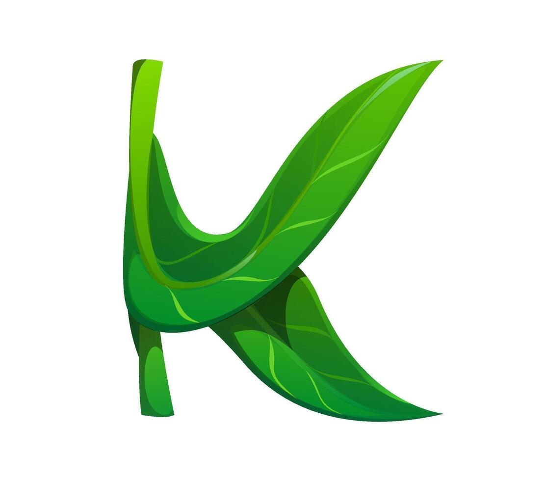 Nature green leaf font, nature typeset letter K vector