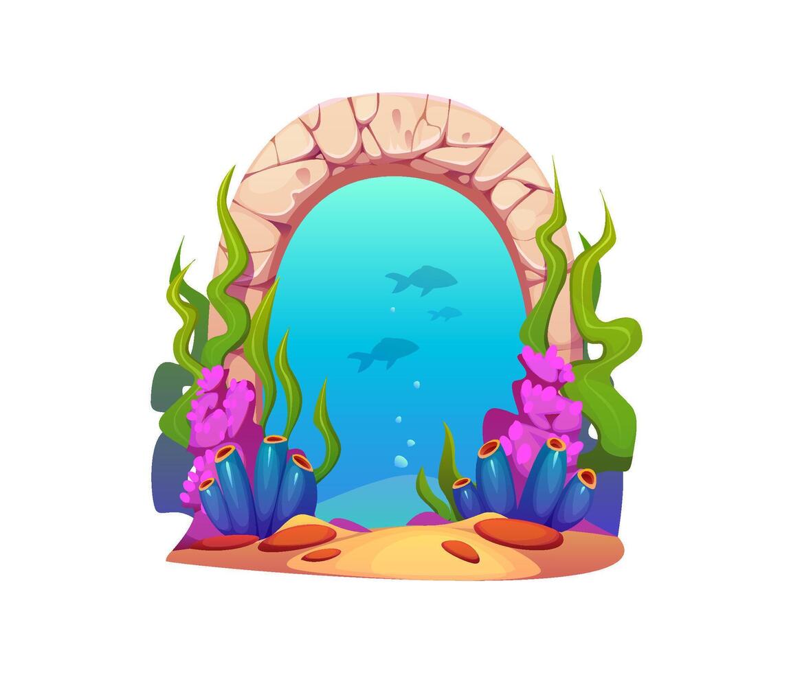 Underwater stone gate or door of game magic portal vector