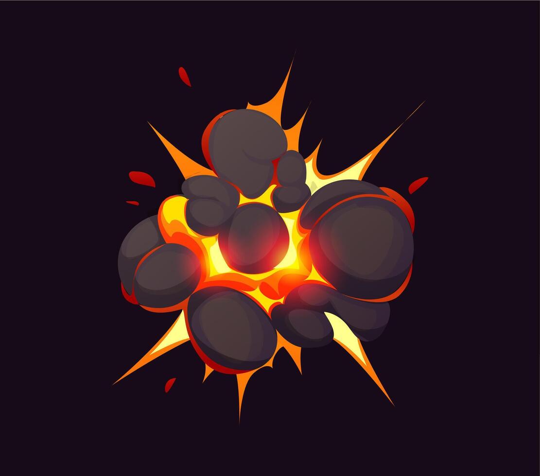 Cartoon boom cloud, bomb explosion blast effect vector
