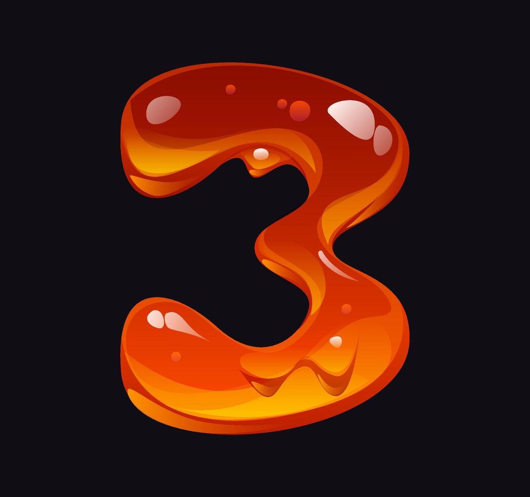 Sweet honey font, amber alphabet digit 3 three vector
