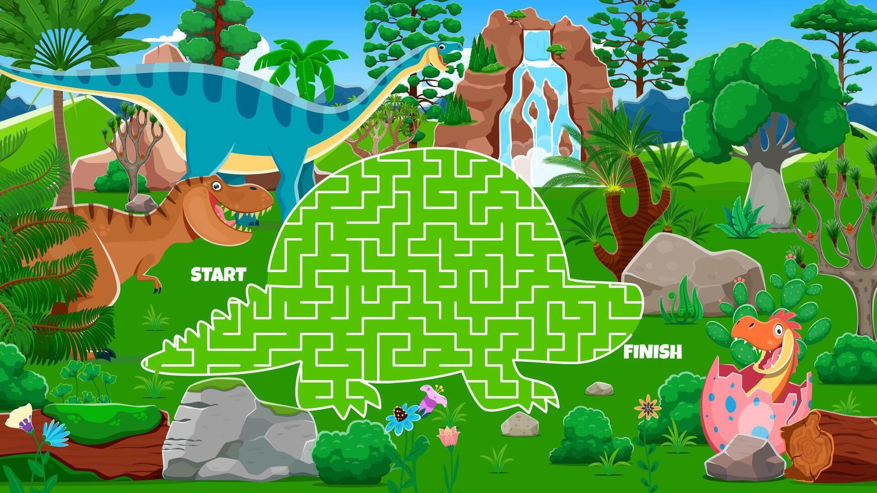 Kids labyrinth maze game with cartoon dinosaurs vector