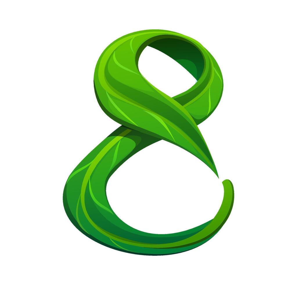 Fresh green leaf font, nature type digit 8 eight vector