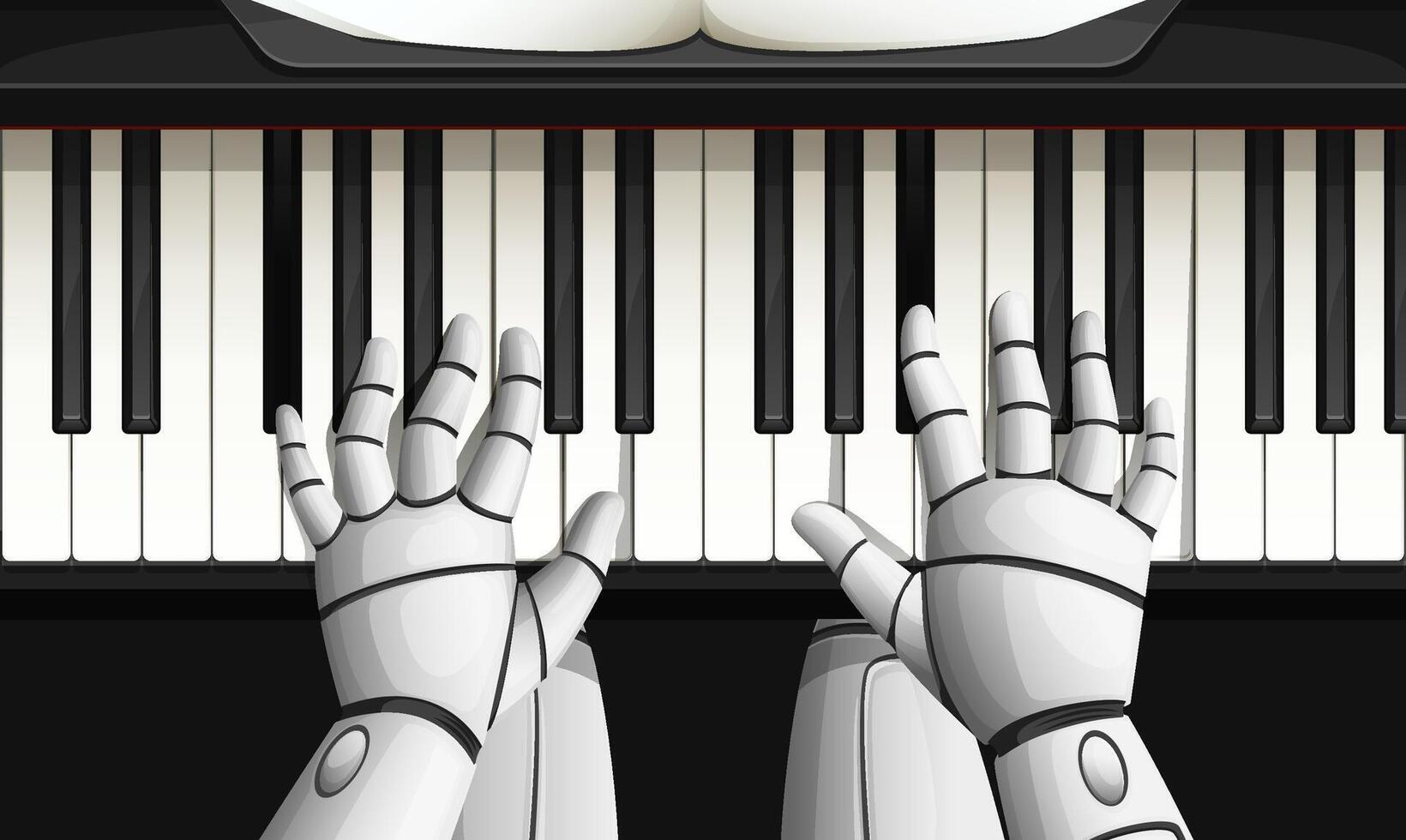 Robot musician plays musical composition on piano vector
