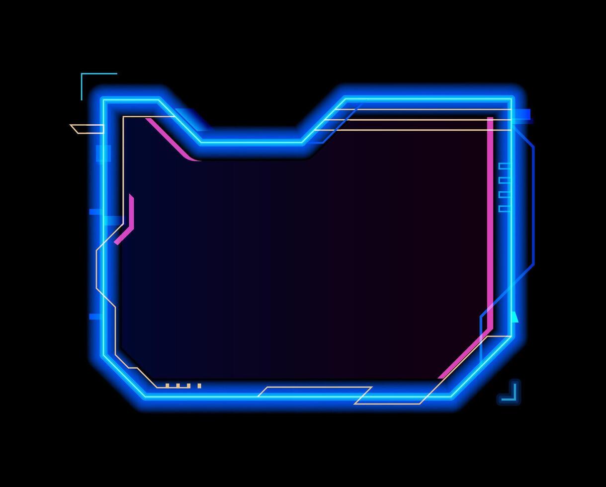 Neon game frame asset, hud interface template vector