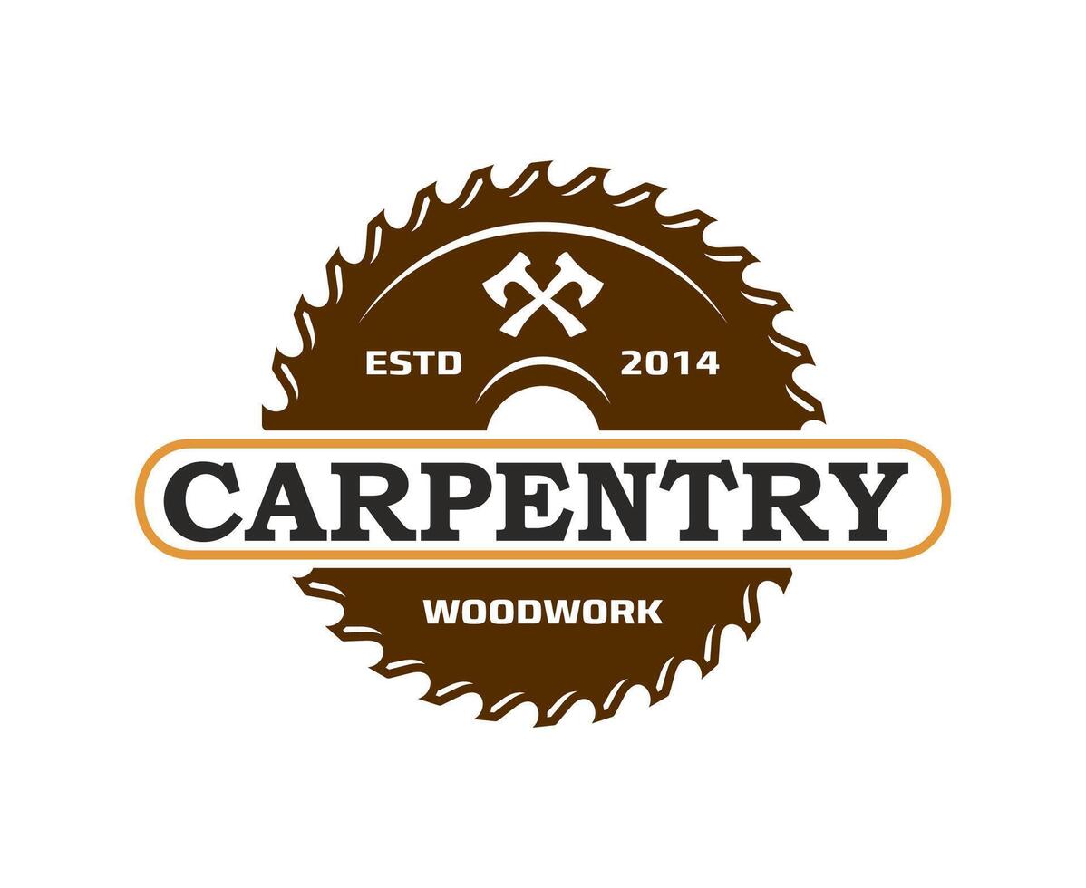 Carpentry woodwork icon of saw blade and axes vector