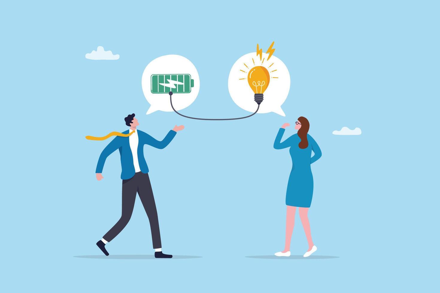 Mentor, advisor to motivate employee or inspiration, training or guidance help personal development to reach success, coaching concept, businessman mentor help employee to get new light bulb idea. vector