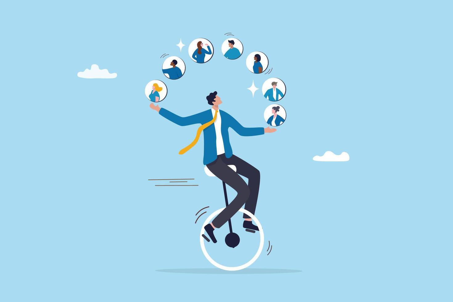 Talent or employee management, HR human resources to control staff, worker or discover new recruitment candidate concept professional businessman manager juggling employees to choose winner candidate. vector