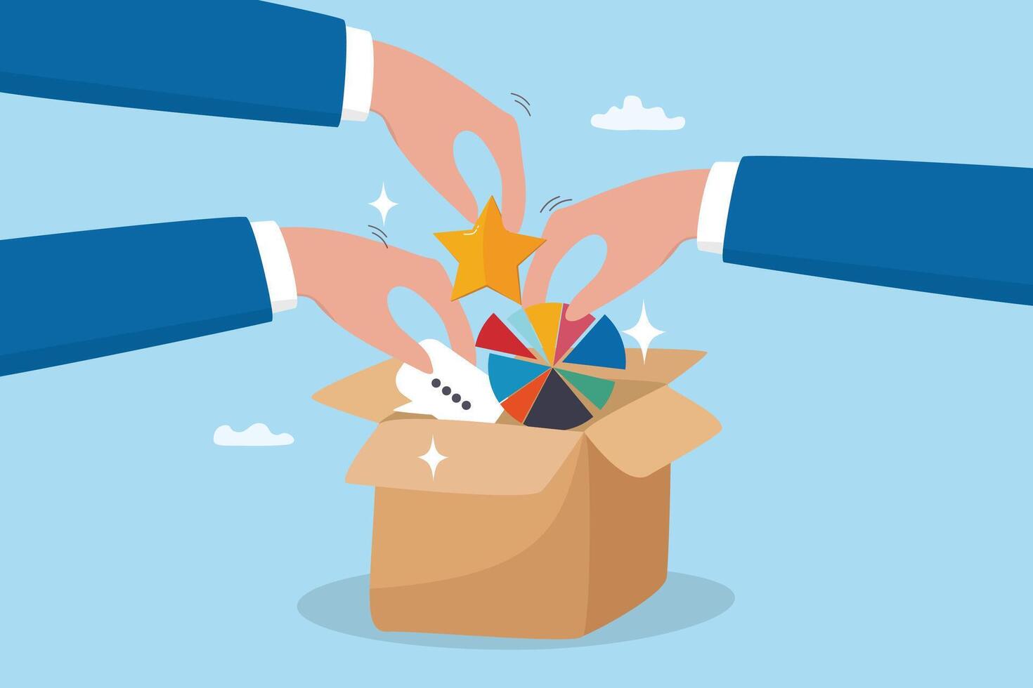 Consolidate report or combine data, integration or connection to get solution for success, union, blend or join research, collaboration or optimization, hand put data or graph consolidate in the box. vector