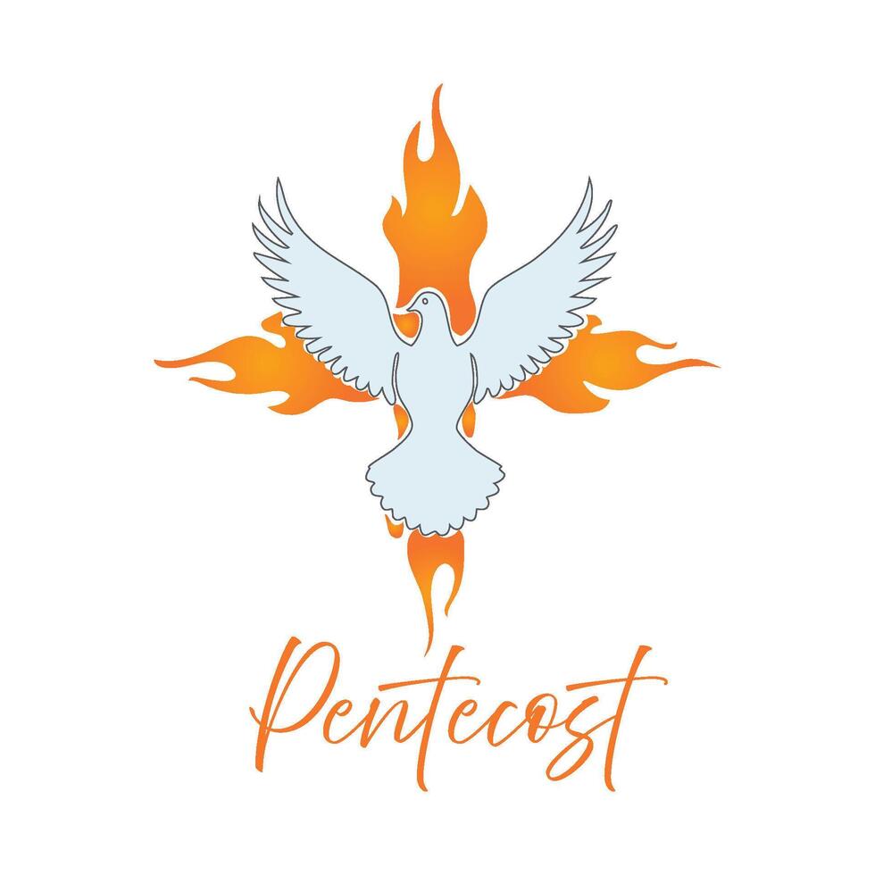 the pentecost logo with a dove flying over flames vector