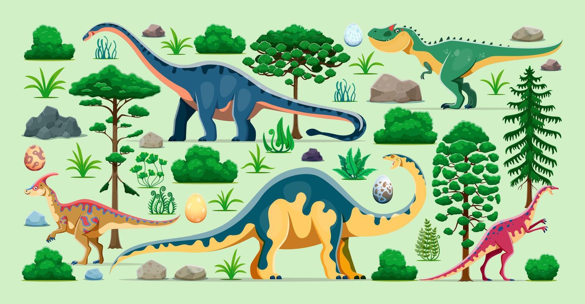 Cartoon prehistoric dinosaurs and Jurassic lizards vector