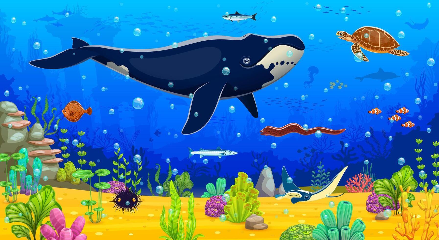 Underwater landscape game background, animal, fish vector