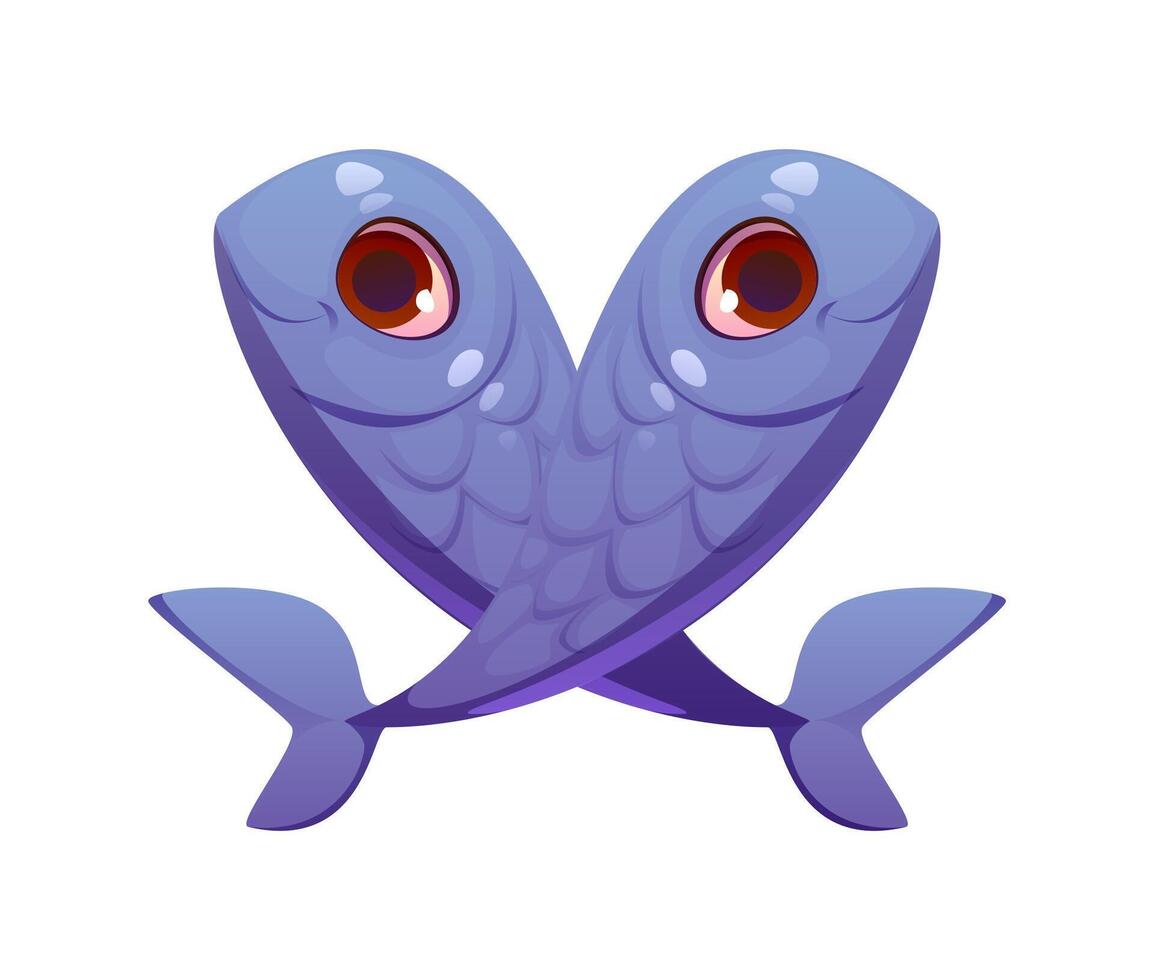 Letter X shaped two cartoon crossed fish, alphabet vector