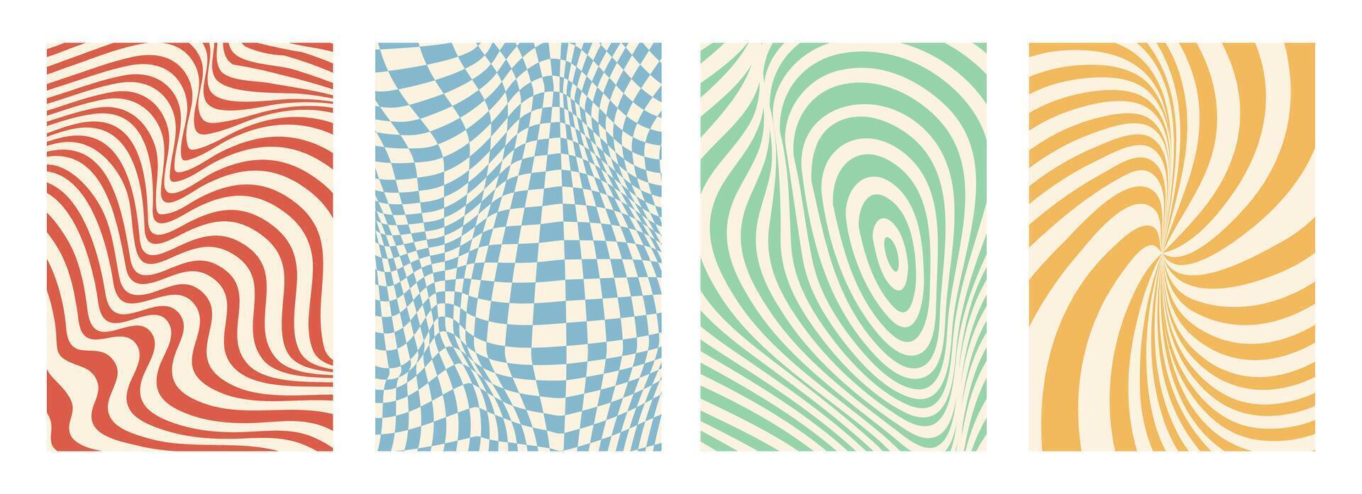 Psychedelic groovy set of abstract patterns vector