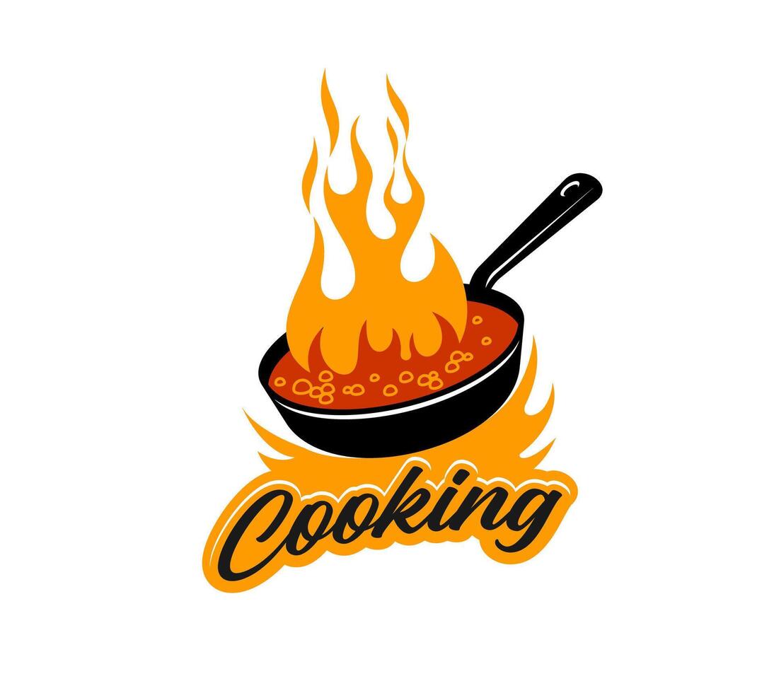 Cook pan icon with frying pan and bubbling food vector