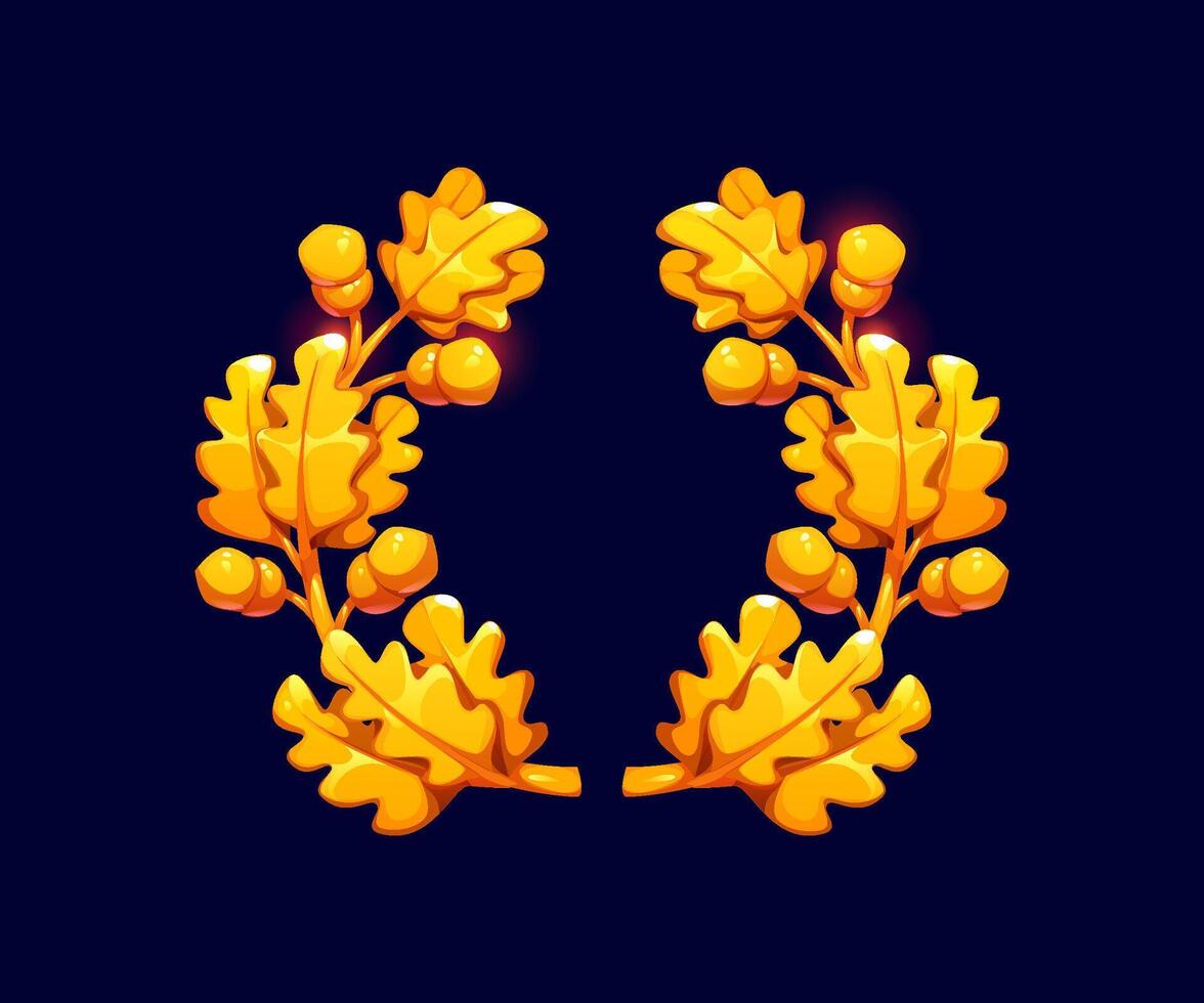 Oak wreath badge with golden branches and acorns vector
