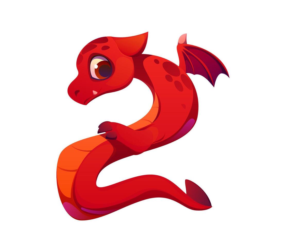 Asian red dragon character font digit 2 two vector