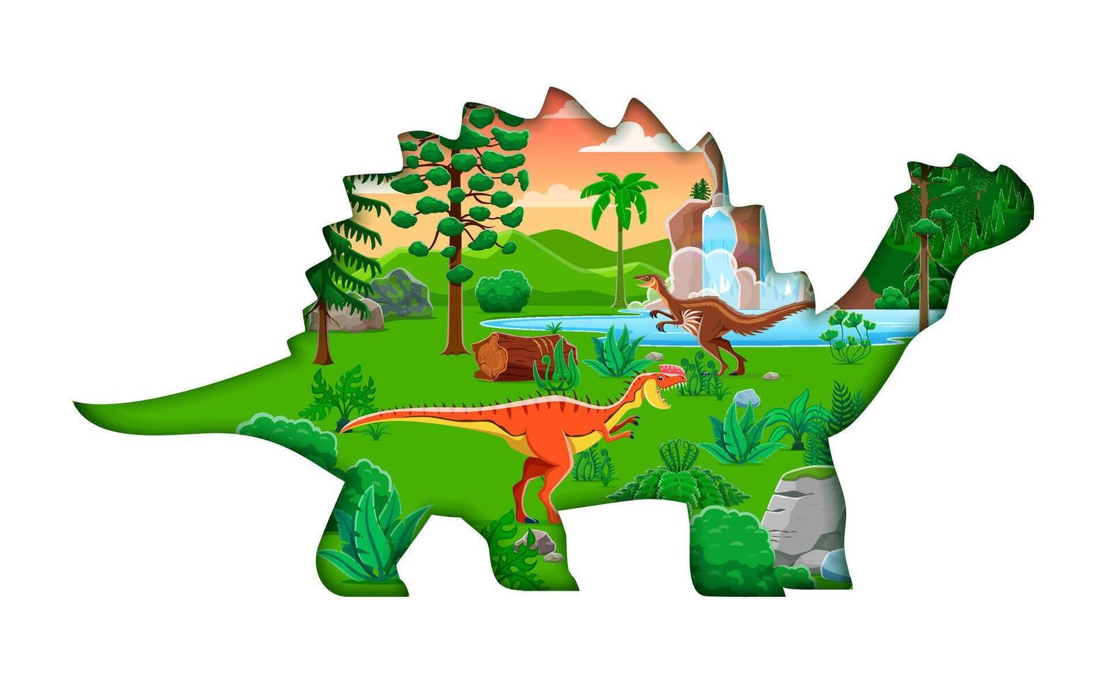 Prehistoric dinosaur paper cut, Jurassic lizards vector