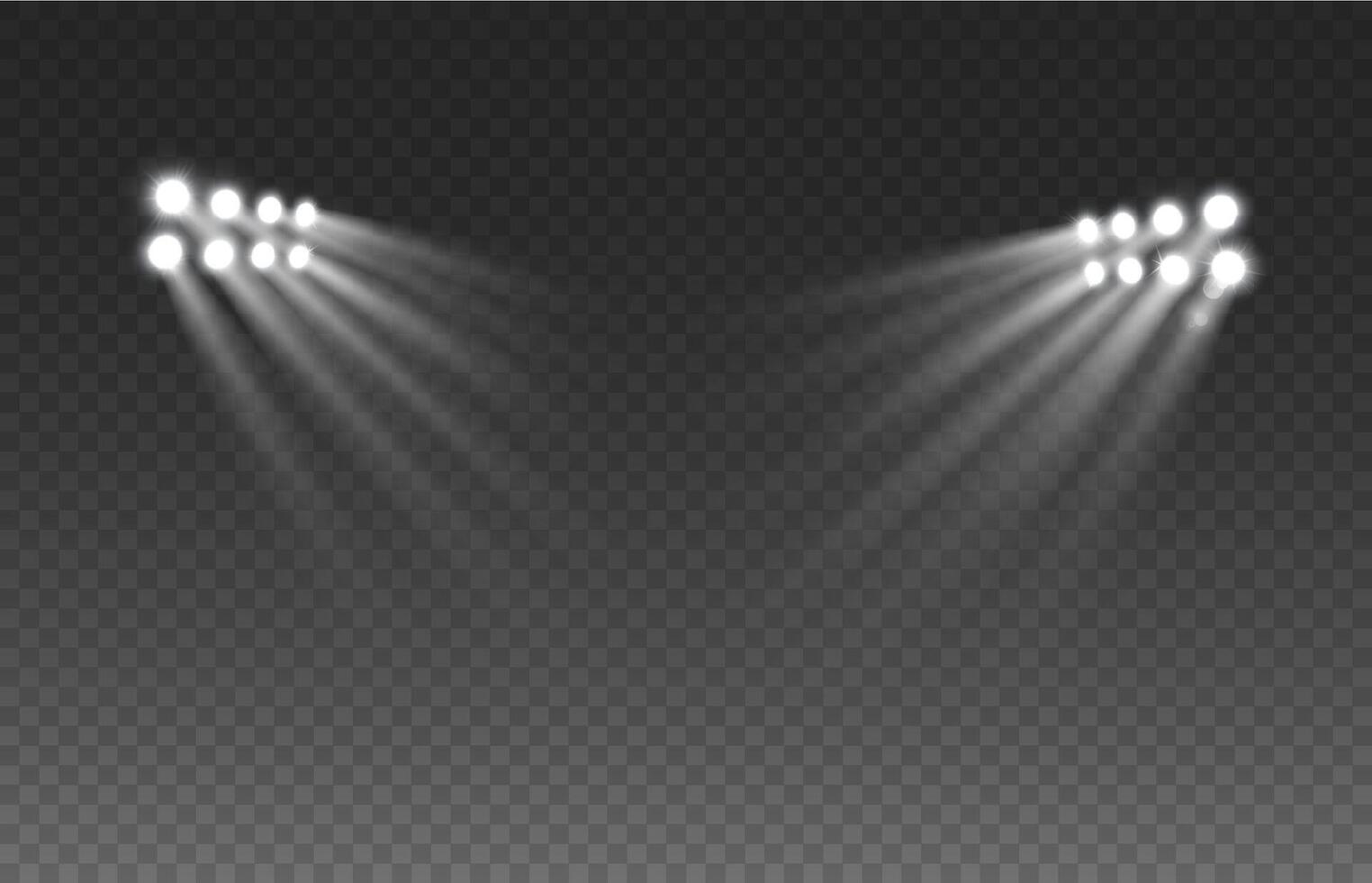 Stadium lights, realistic spotlights with beams vector