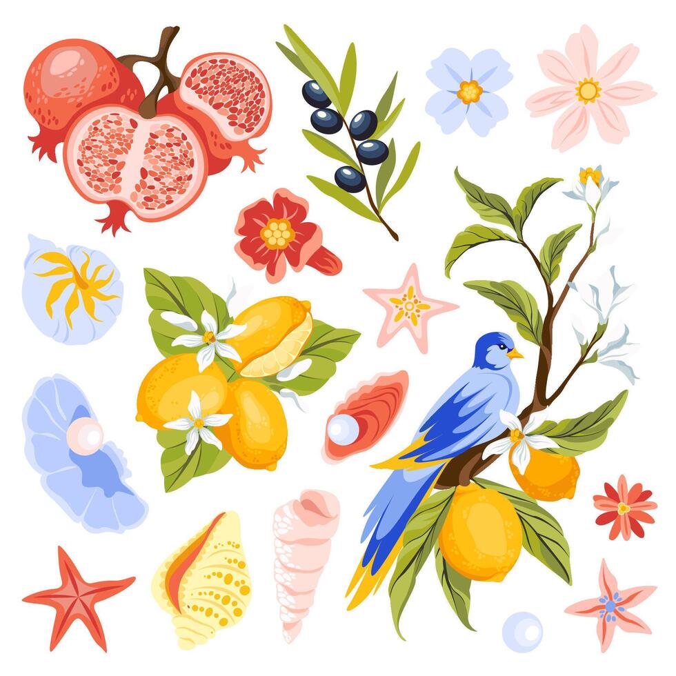 Collection of Mediterranean Summer Inspired Object vector