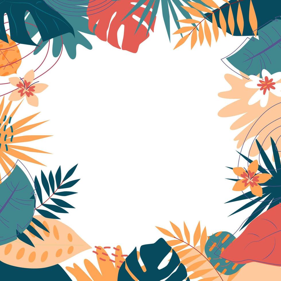 Frame with Tropical Leaves, Summer Background. vector