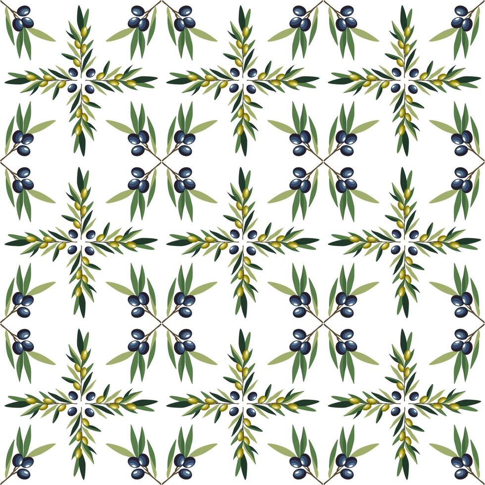 Classic Mediterranean Seamless Background with Olive Leaves and Branches. vector