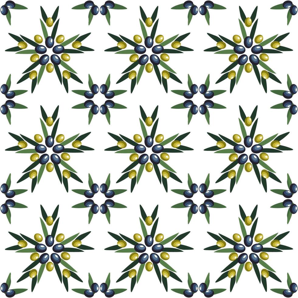Rustic Mediterranean Olive Branch Tile Pattern. Flat Illustration vector