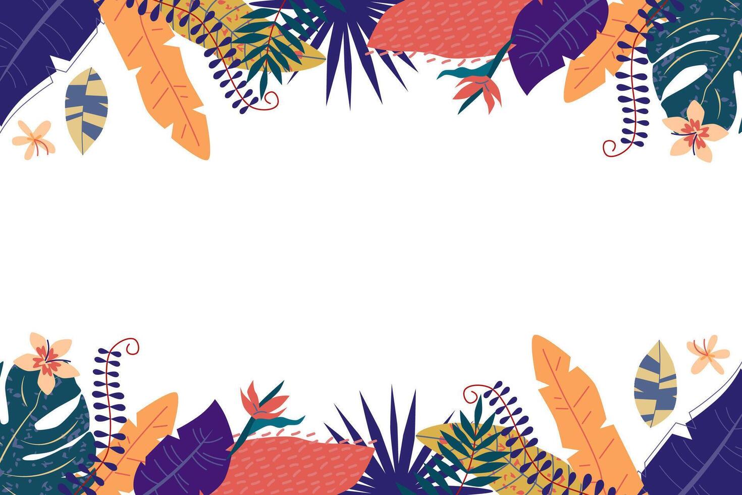 Summer Background with Tropical Leaves Border. vector
