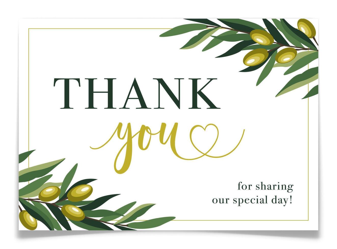 Mediterranean Thank You Card with Olive Branches. vector