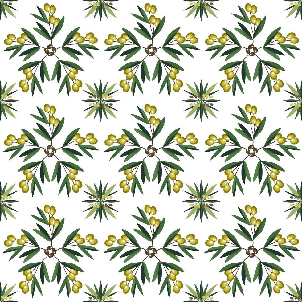Majolica Style Olive Branch Pattern, Mediterranean Theme. vector