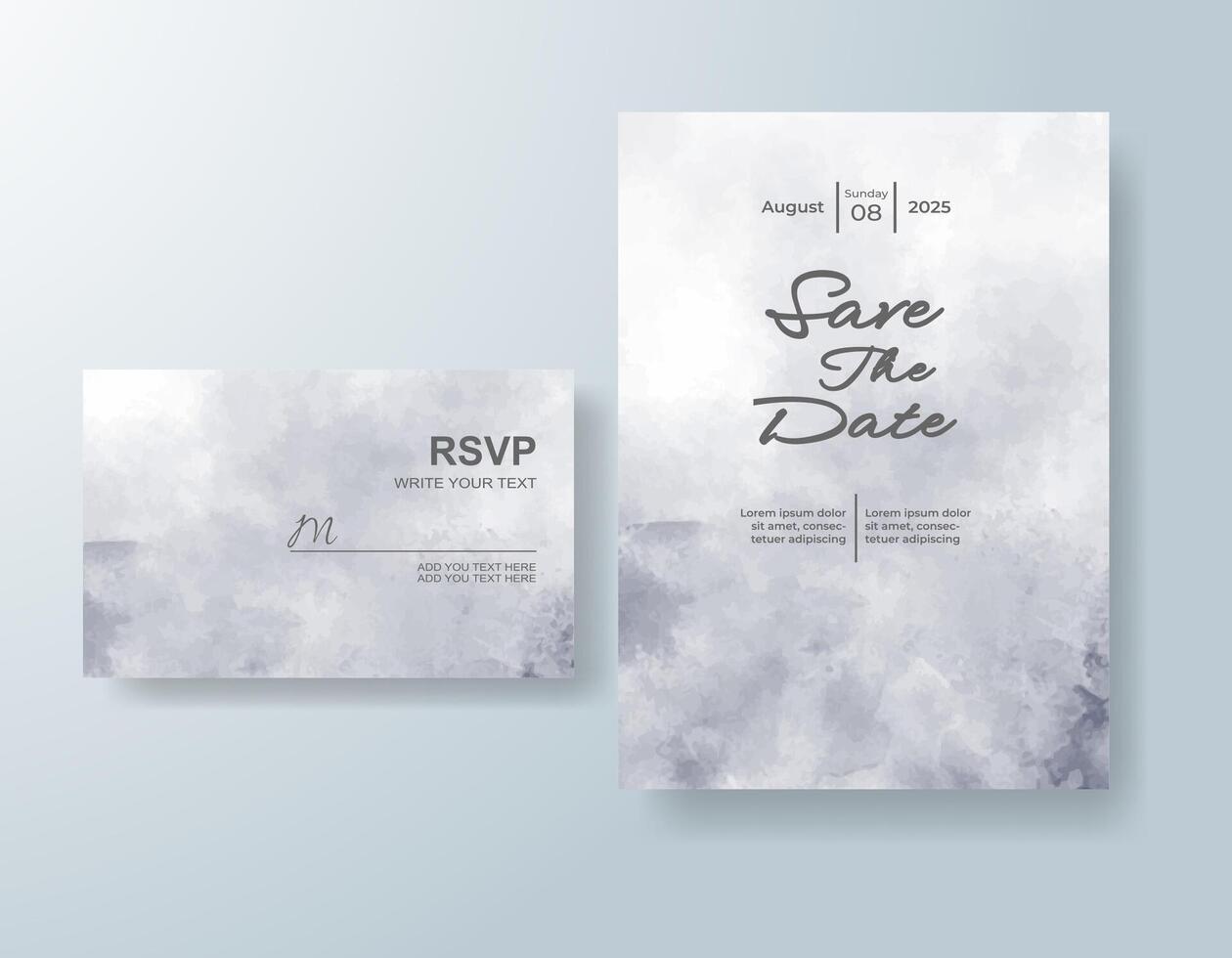 Elegant wedding invitation with blue watercolor gradients. vector