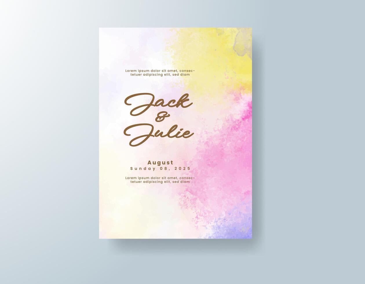 Artistic wedding card with light pastel watercolor layers. vector