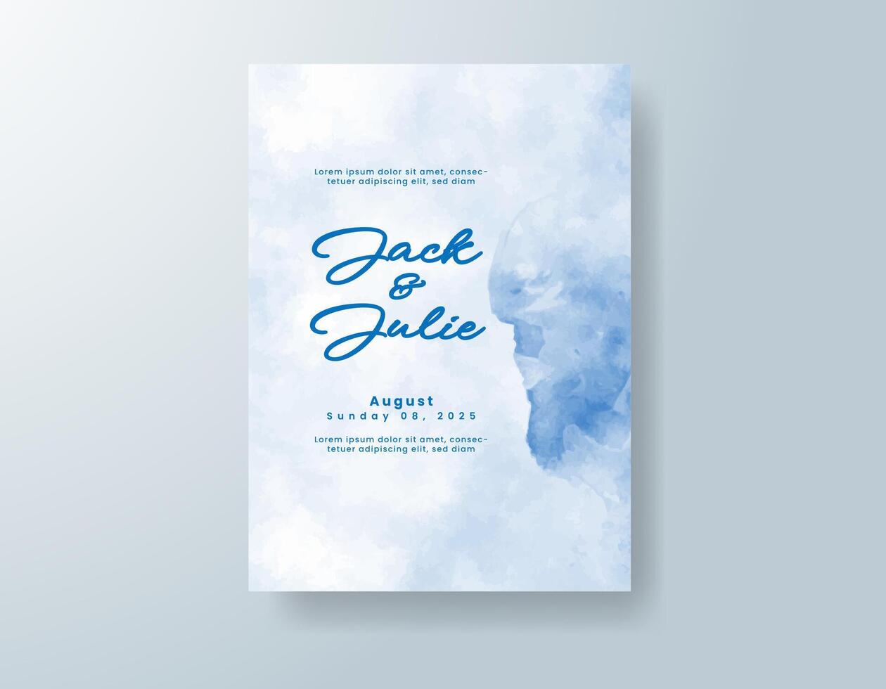 Bold wedding invite with vivid watercolor elements. vector