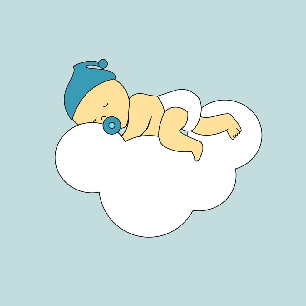 illustration of a baby sleeping on a cloud vector