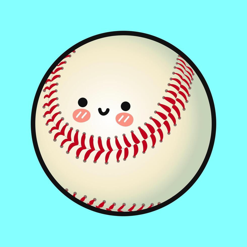 A smiling and adorable Baseball character with rosy cheeks on a light blue backdrop. vector