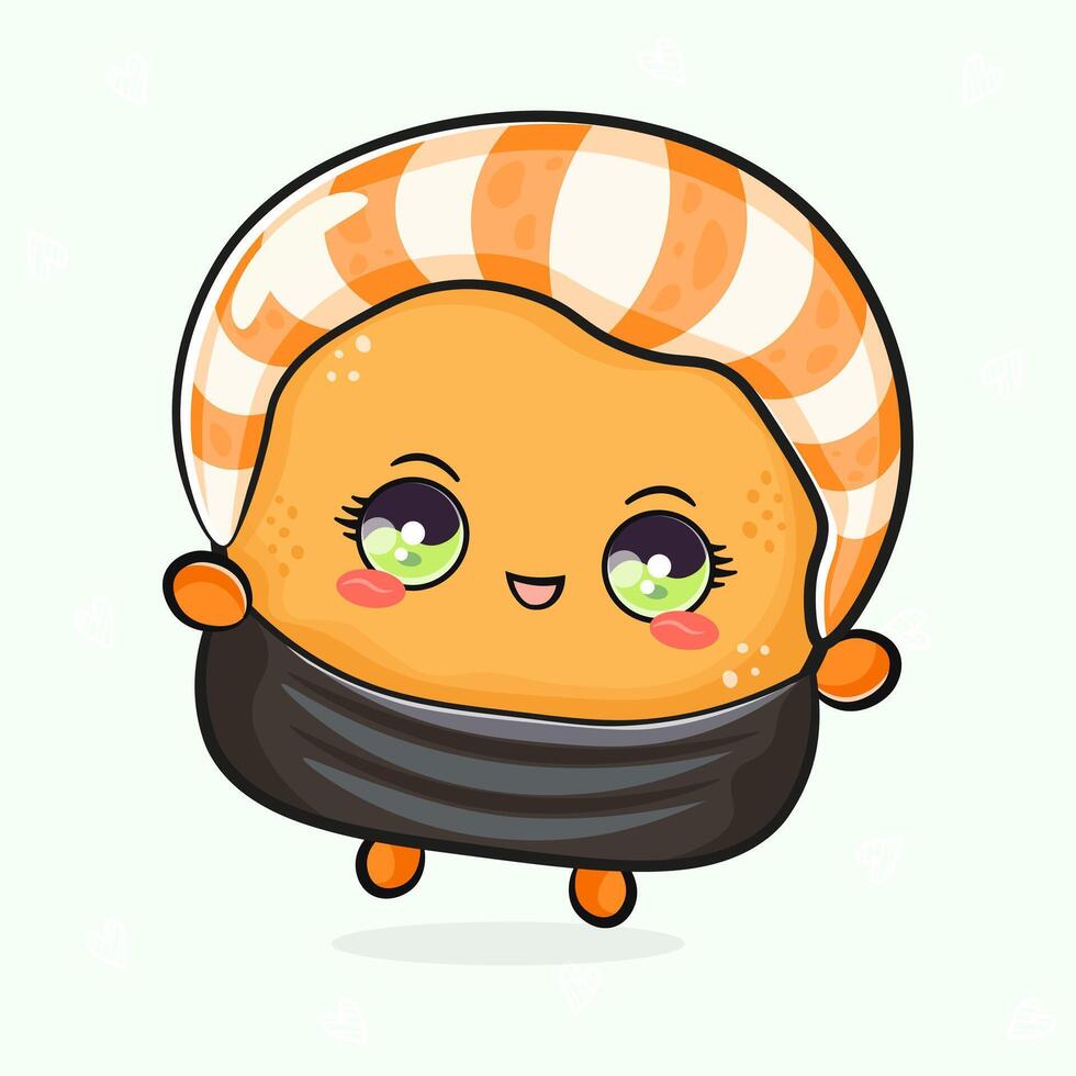 Charming Sushi character with expressive eyes and a cheerful smile on a light background. vector