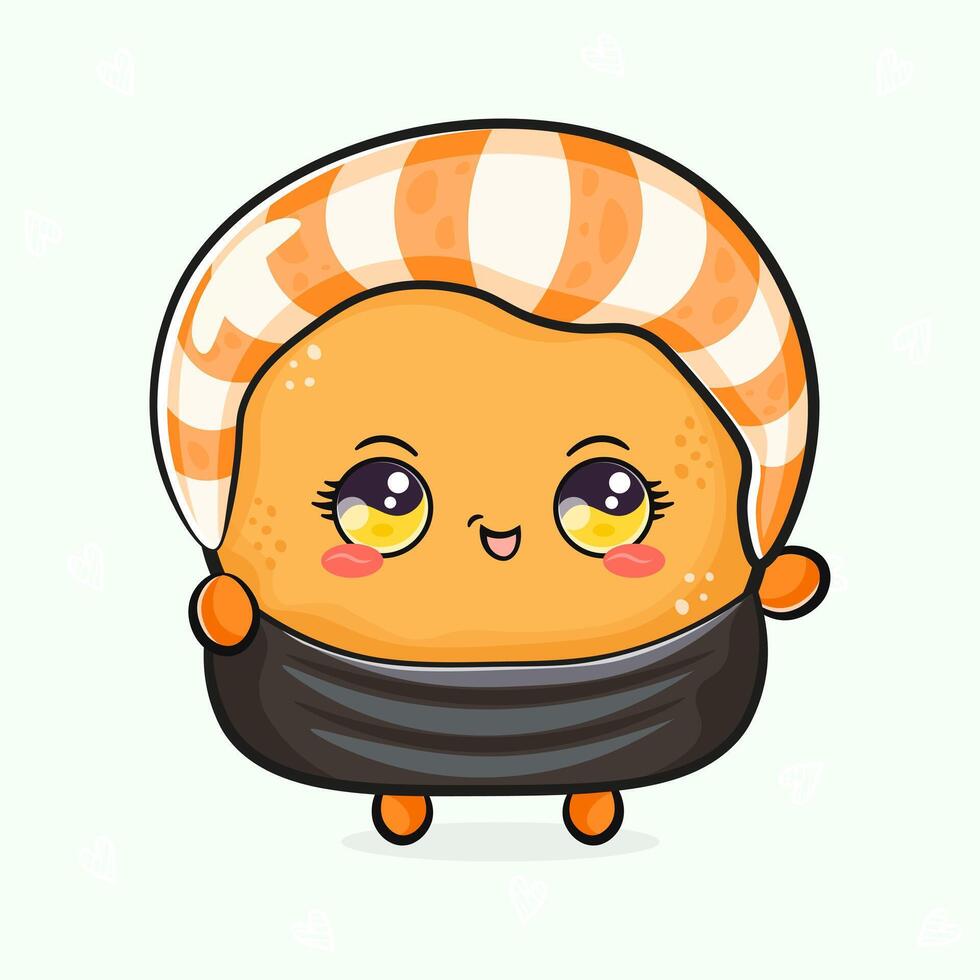 An adorable, animated Sushi character smiling brightly, perfect for food-related content and designs. vector