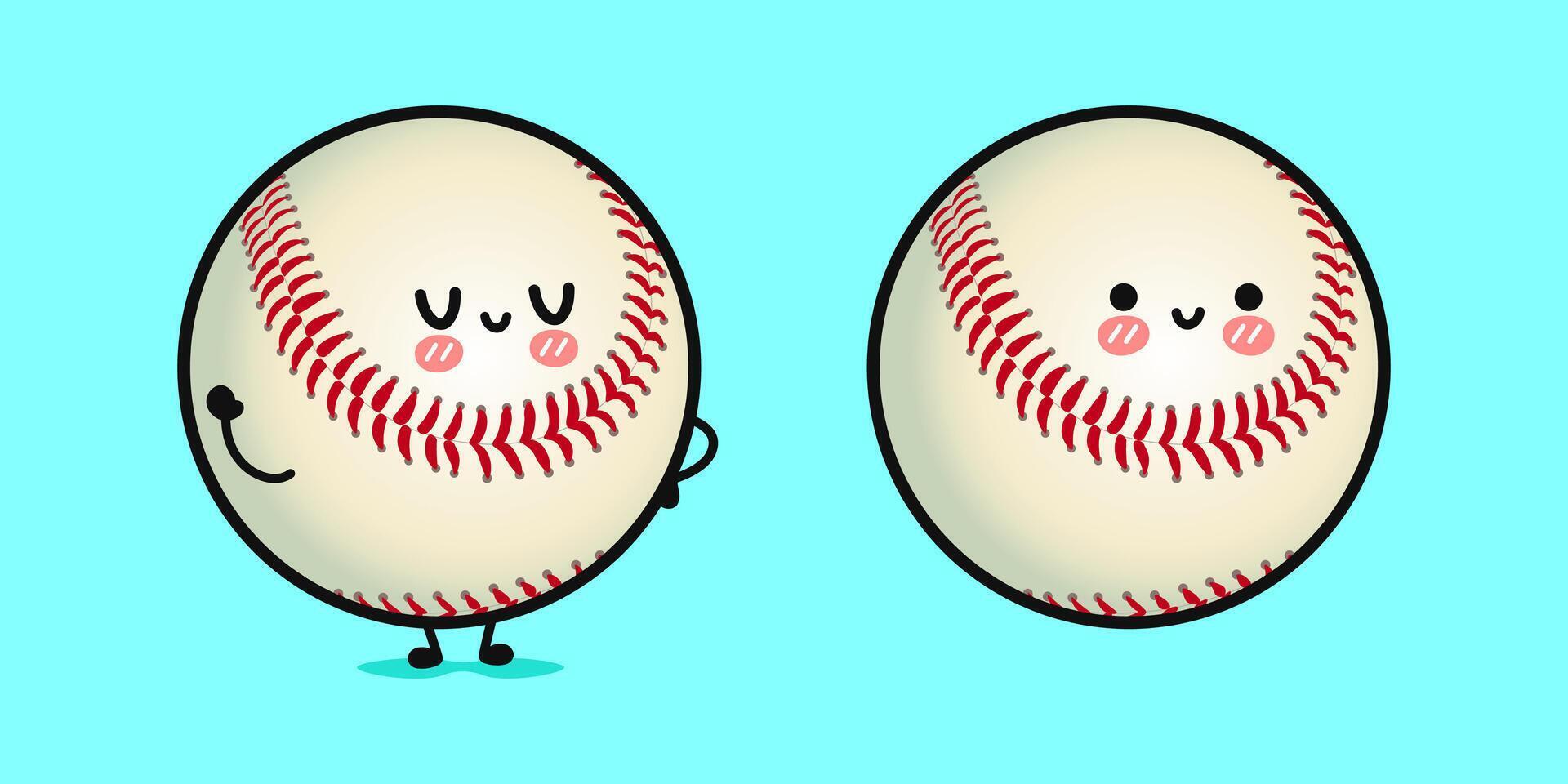 Two adorable cartoon Baseballs with happy expressions, a fun and cute graphic design concept vector