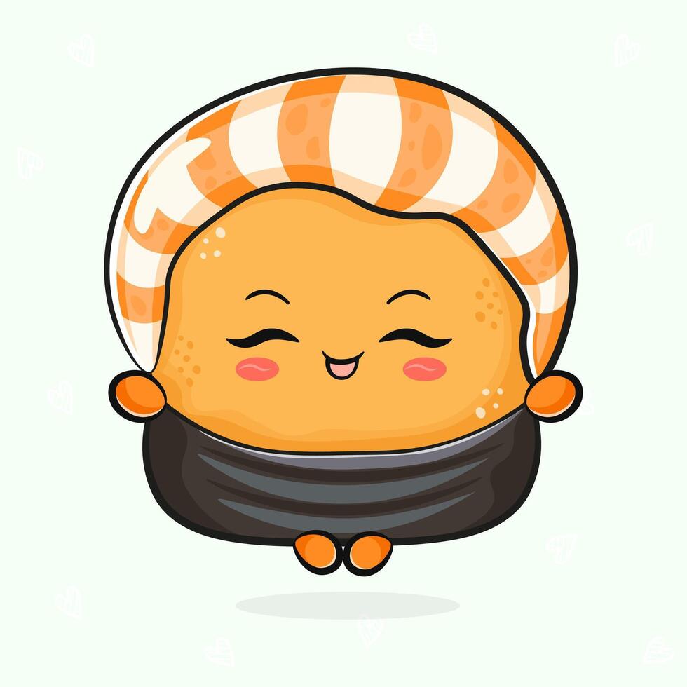 Adorable Sushi cartoon character with a cheerful expression, perfect for culinary designs and fun projects. vector