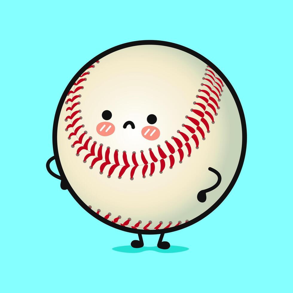 A cute, sad Baseball cartoon character is shown with a blush, against a simple blue background. vector
