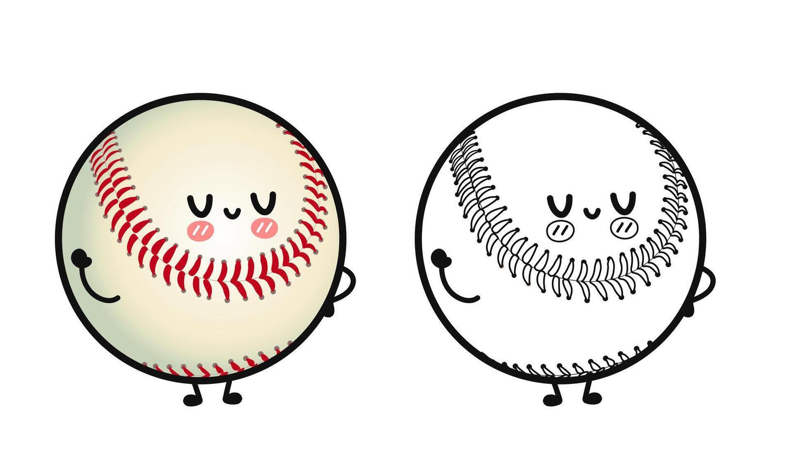 A cute cartoon Baseball character illustration showing a happy face, with two versions. vector