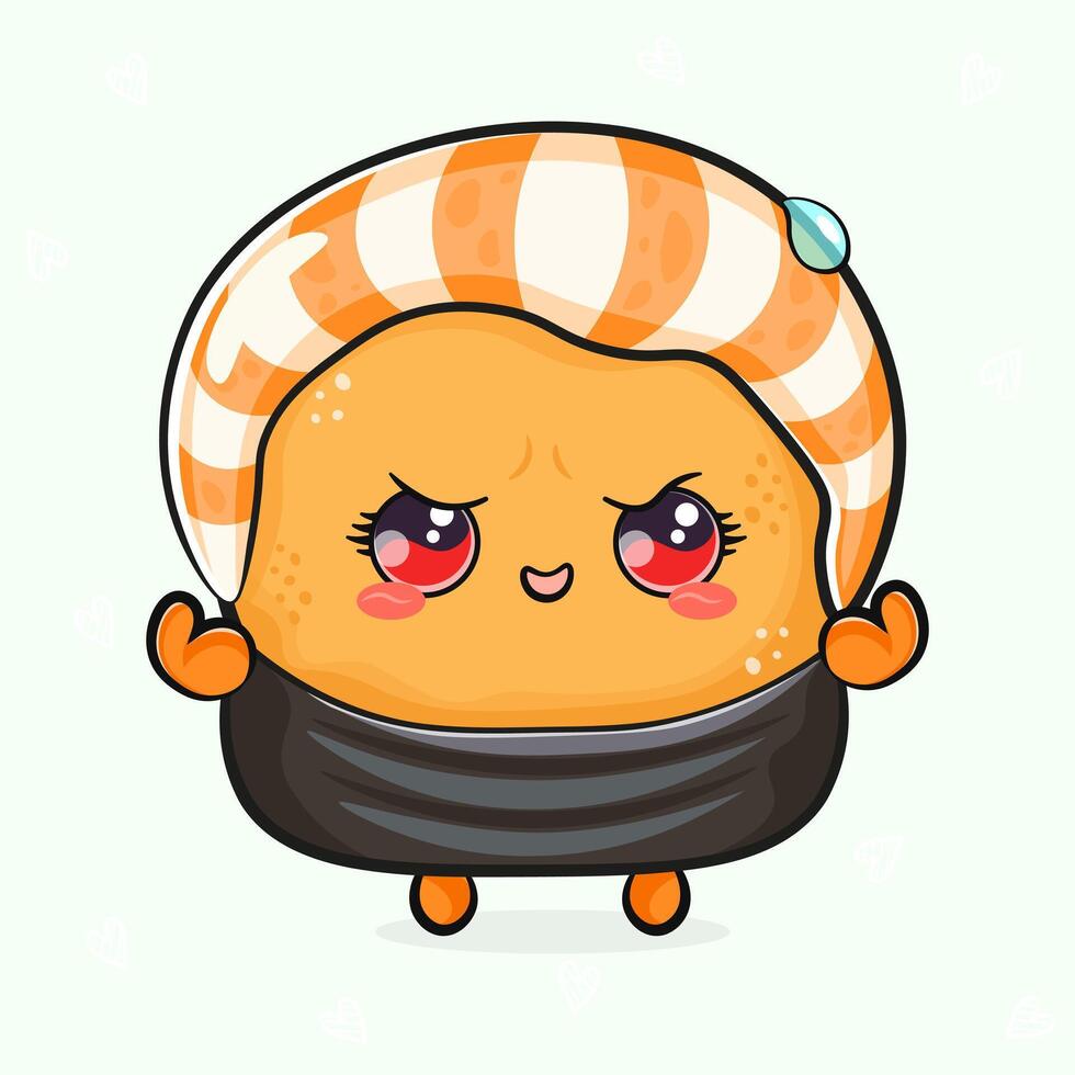 A cute, kawaii Sushi character with expressive eyes and a playful, orange-toned design. vector