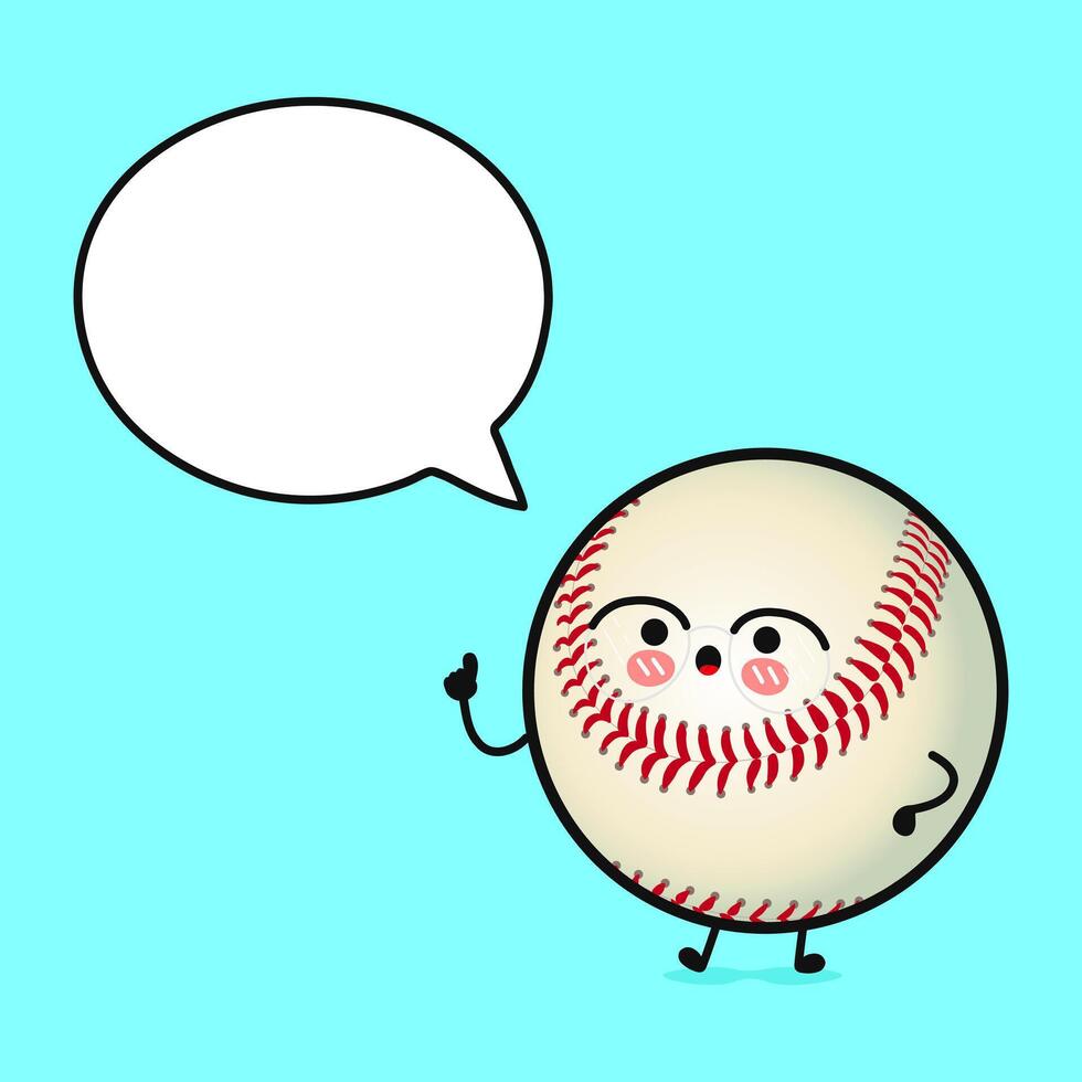 A Baseball cartoon character with glasses, is talking and giving an idea in a speech bubble. vector