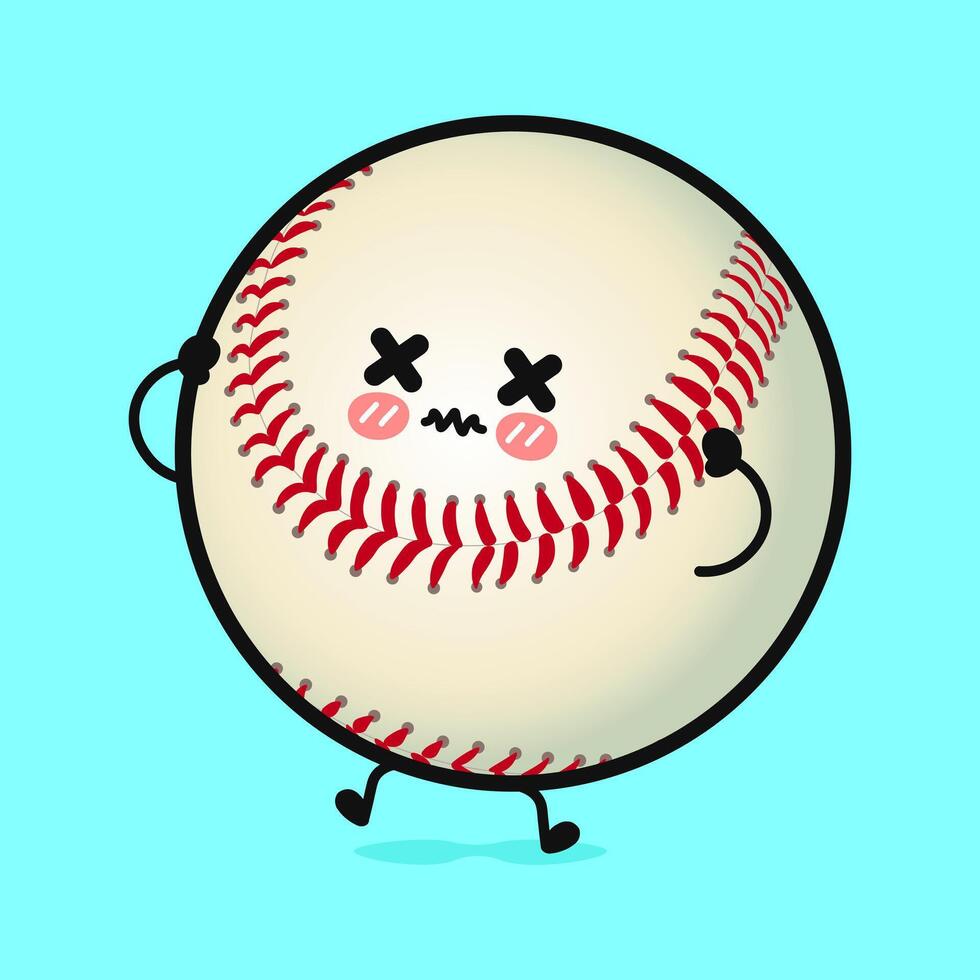 A Baseball character with cross-eyed expressions and a look of discomfort on a bright sky blue background. vector