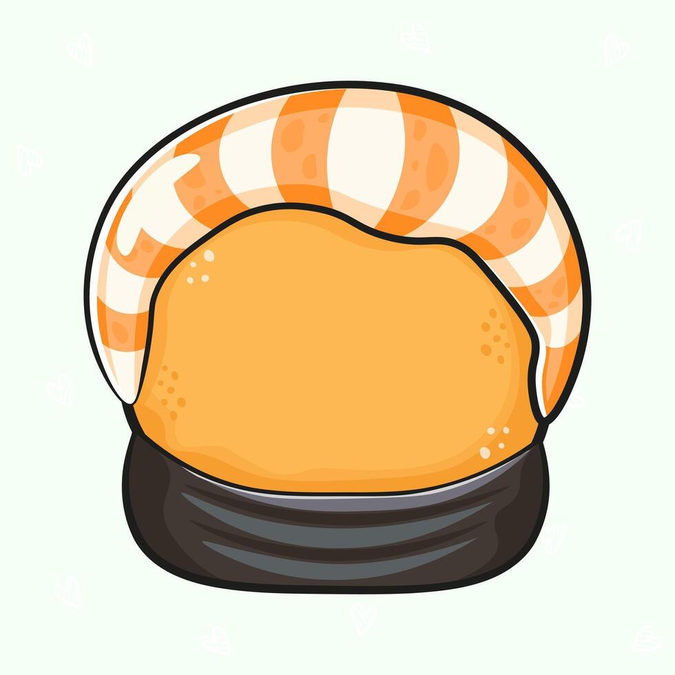 A close-up illustration of a delicious ebi nigiri Sushi piece, digitally rendered with bright colors. vector