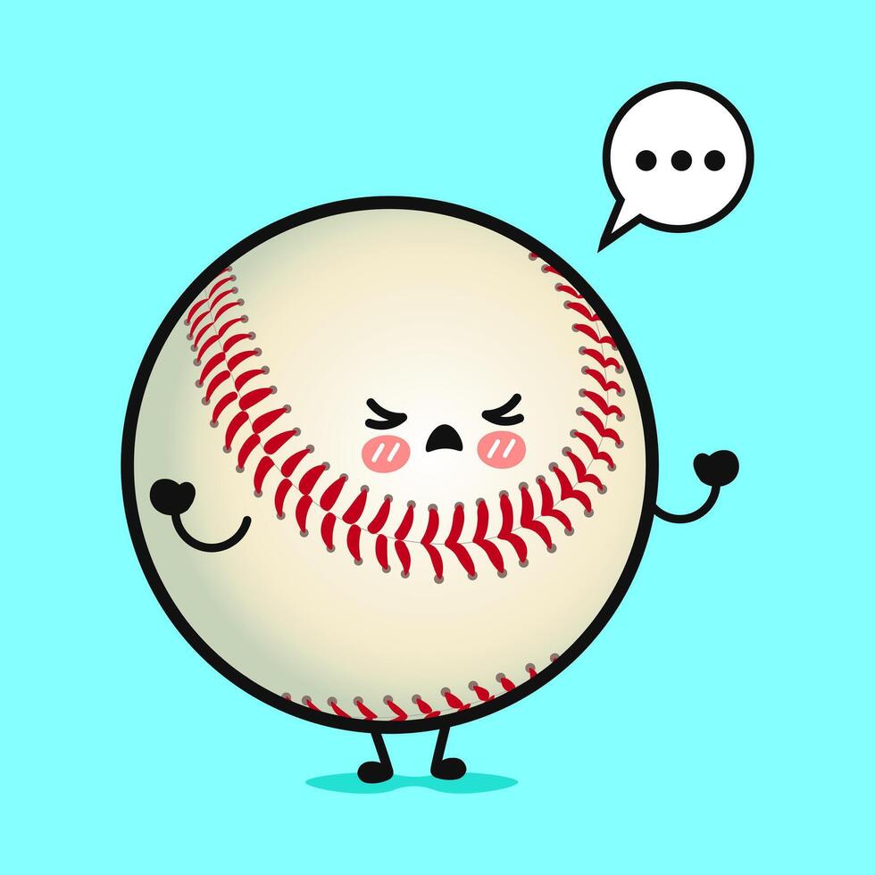 A charming cartoon Baseball character with an expressive face and thought bubble, on a light blue background. vector