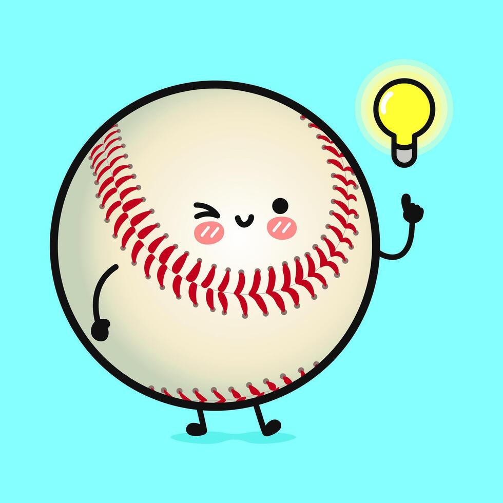 A whimsical Baseball character with a lightbulb expressing a bright new idea, perfect for any project. vector