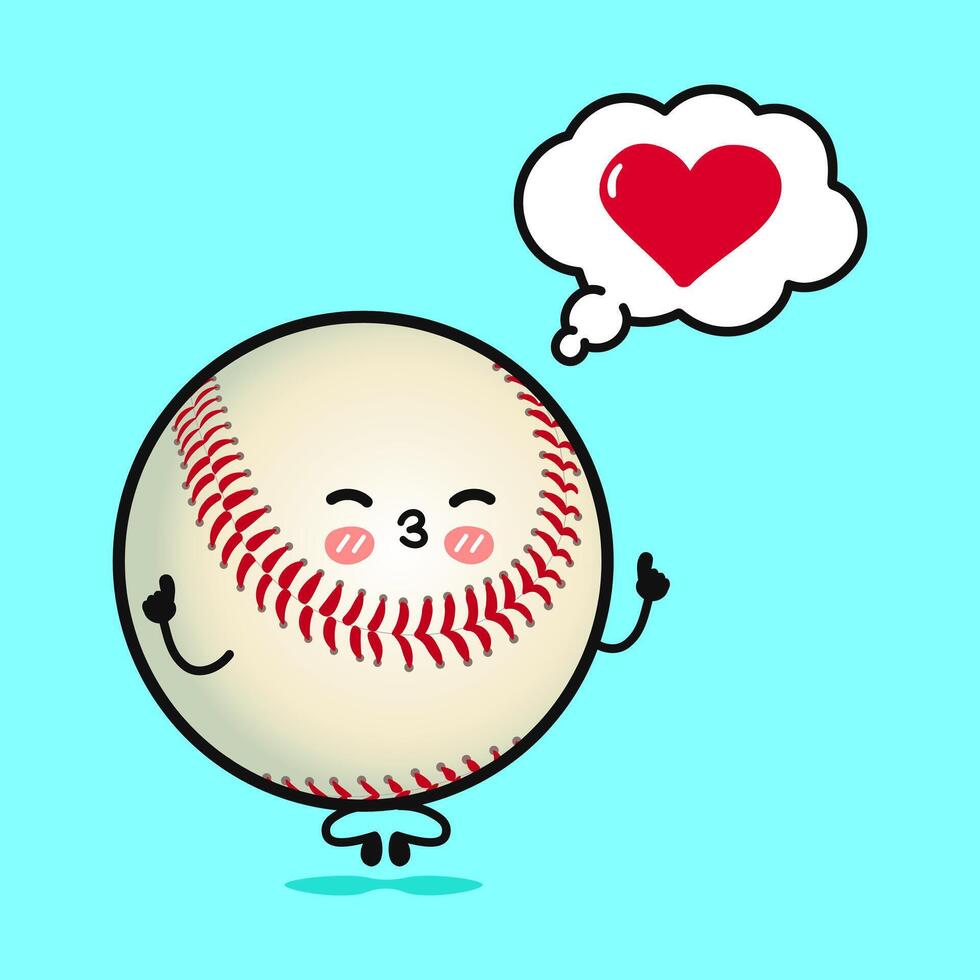 Cartoon Baseball character showing love with a kiss and thought bubble on a blue background. vector