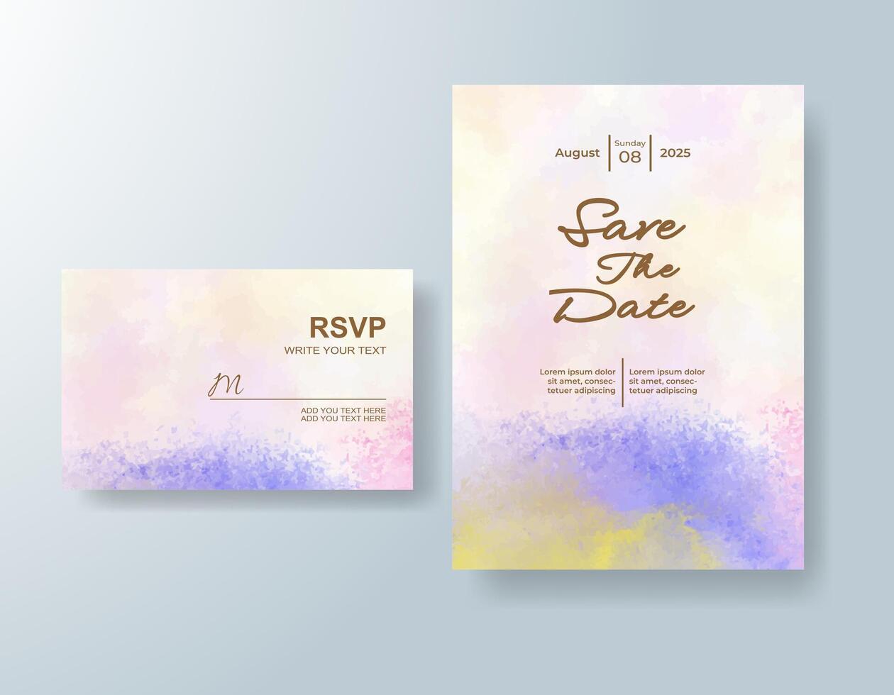 Whimsical brush pattern watercolor wedding invite. vector